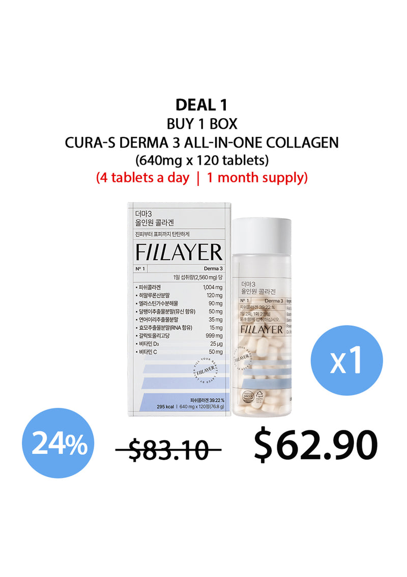 [CURA-S] Derma 3 All-in-One Collagen (1 Box = 640mg x 120 Tablets)