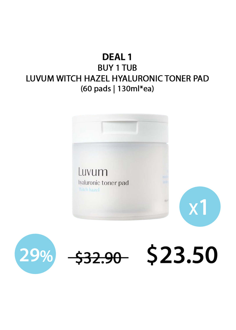 [LUVUM] Witch Hazel Hyaluronic Toner Pad (1 Box = 60 Pads)