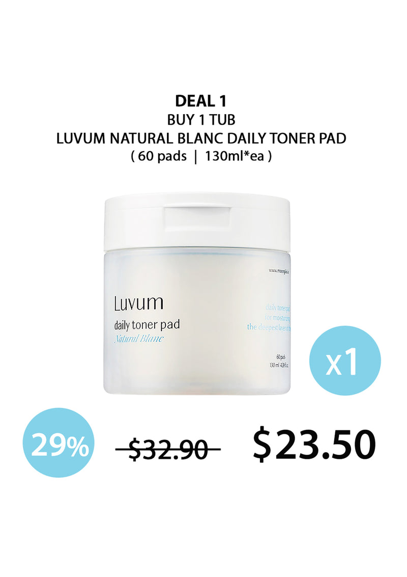 [LUVUM] Natural Blanc Daily Toner Pad 130ml (60 Pads)