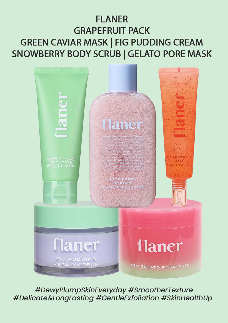 [FLANER] Grapefruit Pack | Green Caviar Mask | Fig Pudding Cream | Snowberry Body Scrub | Gelato Pore Mask