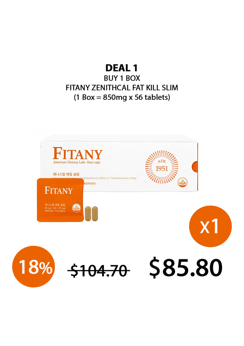 [FITANY] Zenithcal Fat Kill Slim (1 Box = 850mg x 56 Tablets)