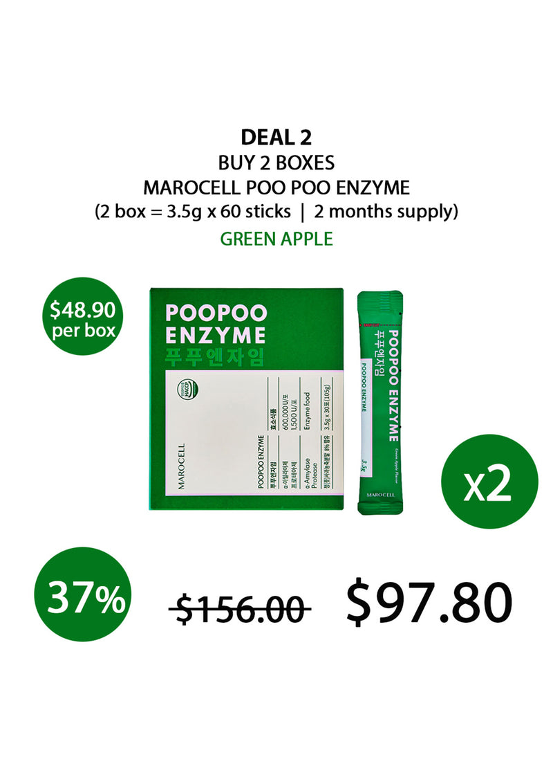 [MAROCELL] Poo Poo Enzyme Green Apple (1 Box = 3.5g x 30 Sticks)