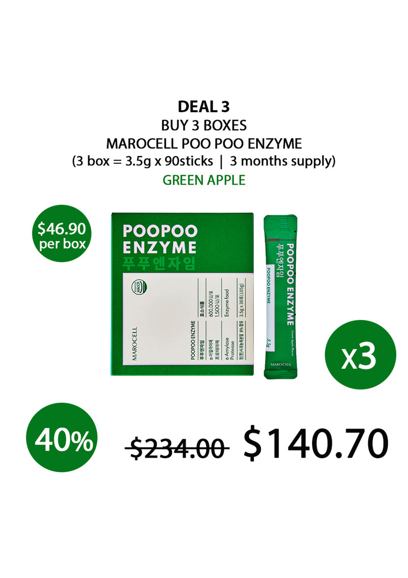 [MAROCELL] Poo Poo Enzyme Green Apple (1 Box = 3.5g x 30 Sticks)