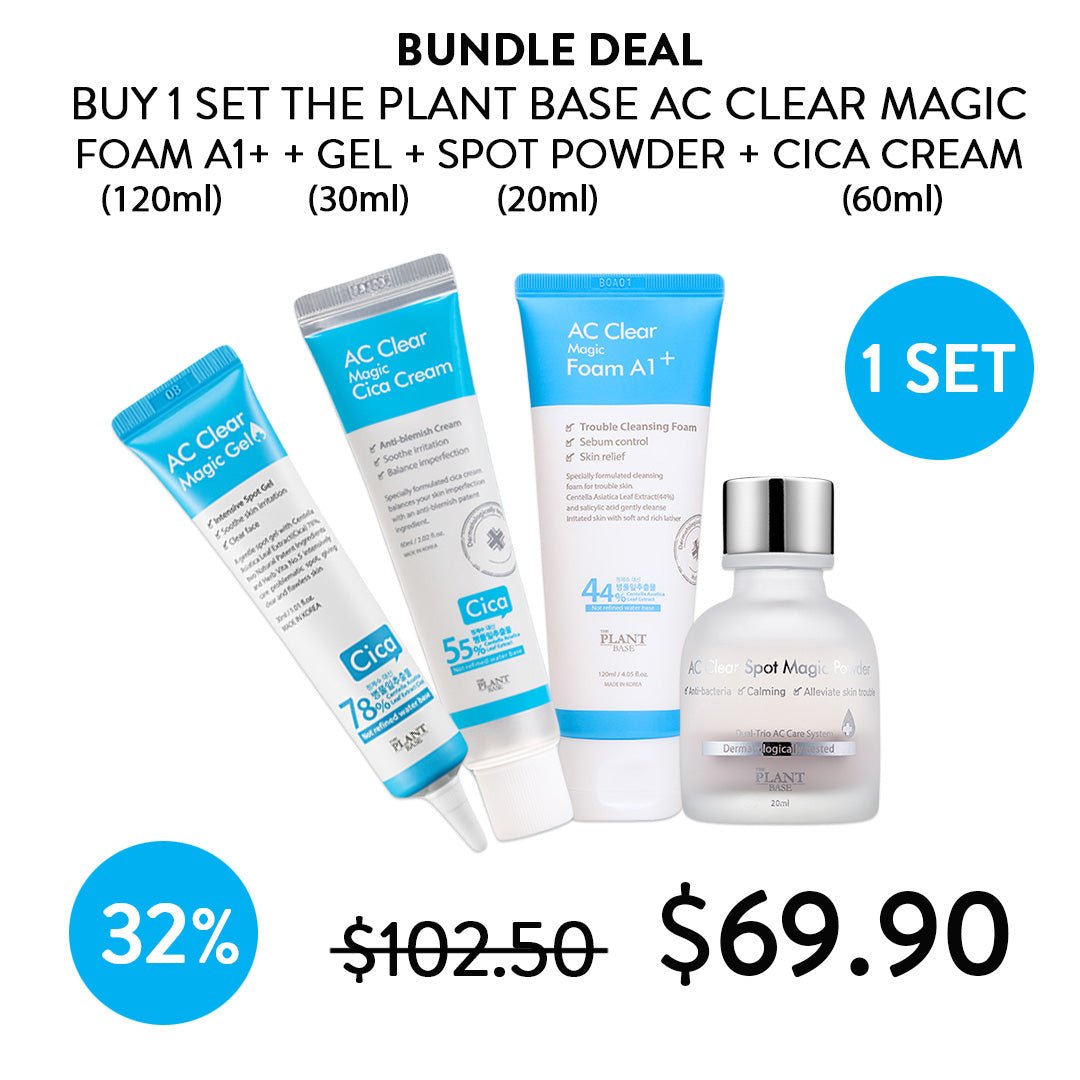 [THE PLANT BASE] AC Clear 4PC Bundle 1 Magic Gel + 1 Magic Cica Cream ...